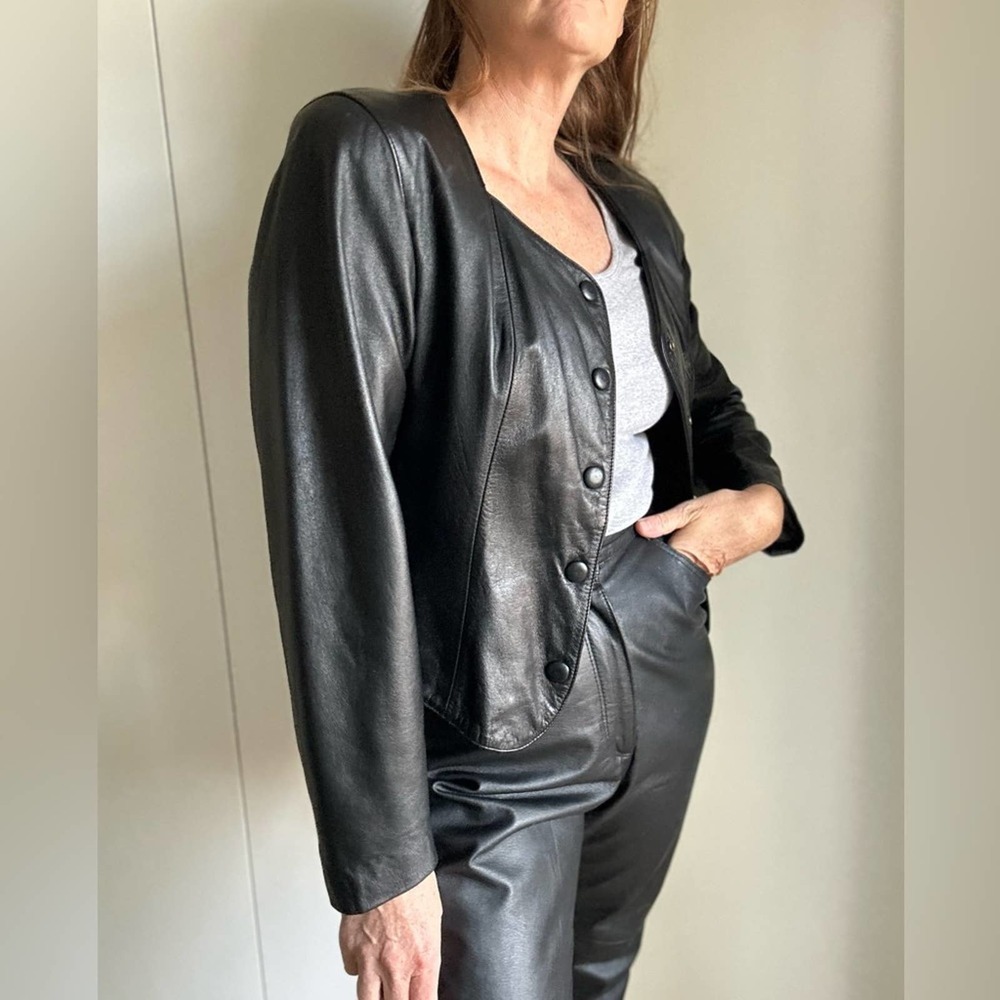 90s Wilsons Leather Jacket Cropped Snap Front Biker Babe Sexy Gothic Witchy MED